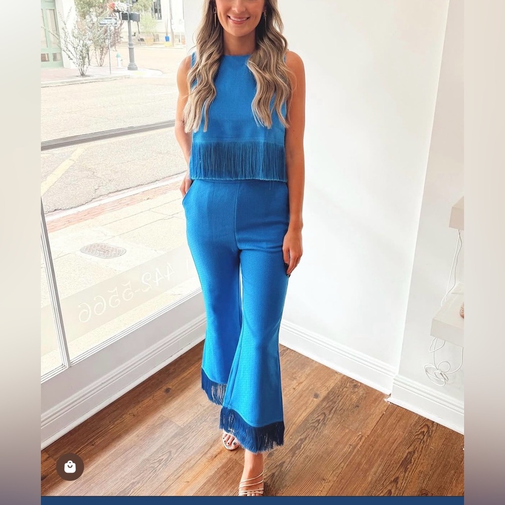 Elegant Blue Fringe tweed 2 pice set